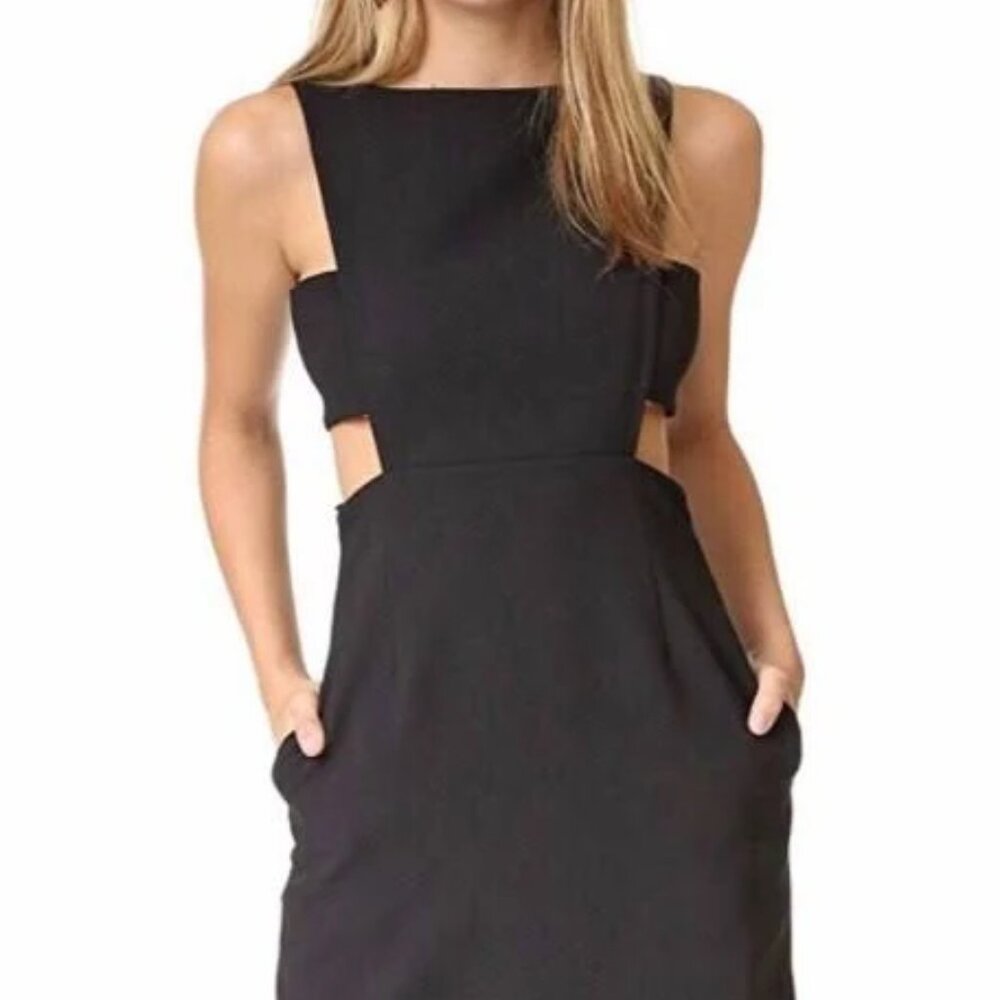 Jill Jill Stuart Black Tie Side Cut-Out Wedding Guest Luxury Mini Dress, Sze 2 - Picture 2 of 3